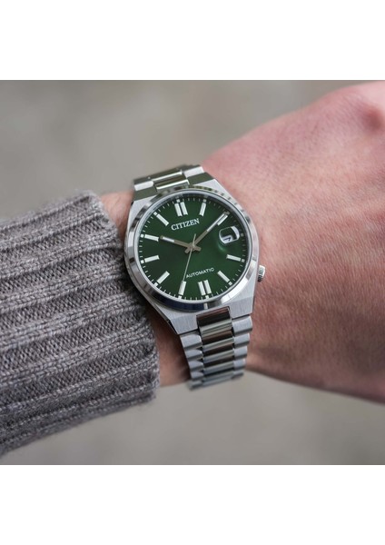 NJ0200-50X Erkek Kol Saati | 37 mm Paslanmaz Çelik Kasa, Yeşil Kadran, Otomatik Mekanizma indirimleri