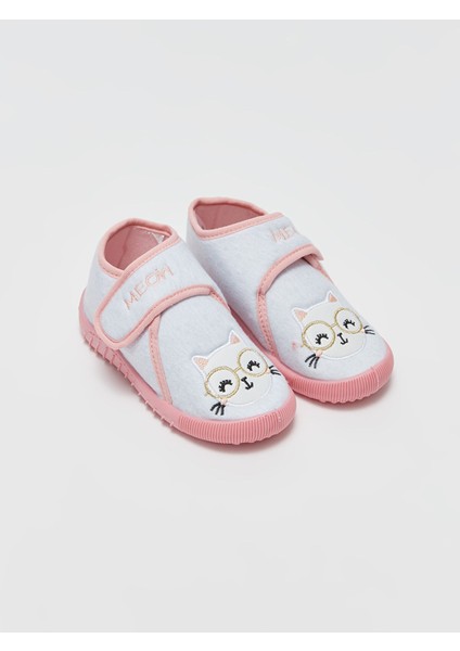 Yeni Sezon Kedi Nakışlı Cırt Cırtlı Kız Bebek Panduf