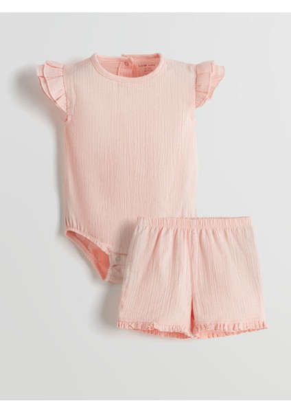 Yeni Sezon Kız Bebek Çıtçıtlı Body ve Şort 2'li Takım