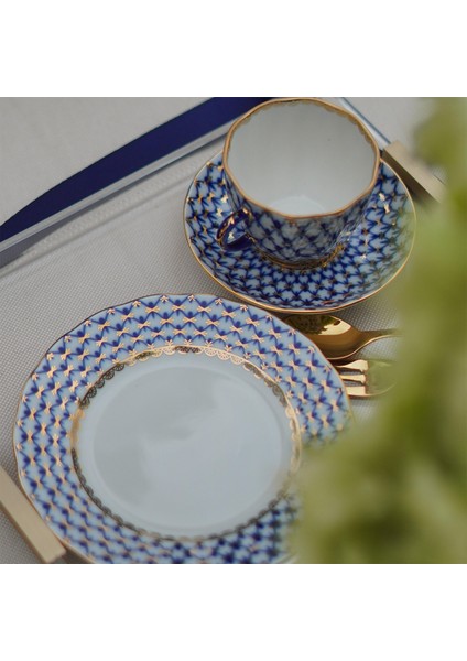 Cobalt Net Mavi Porselen Pasta Tabağı 15 cm fiyatları