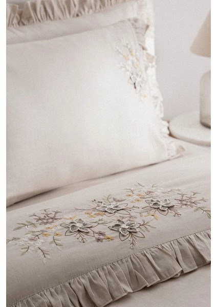 Zaira Bej Çift Kişilik %100 Organik Pamuk El Nakışlı Nevresim Takımı fiyatları