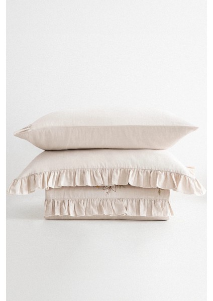 Zaira Bej Çift Kişilik %100 Organik Pamuk El Nakışlı Nevresim Takımı modelleri