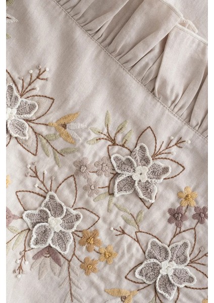 Zaira Bej Çift Kişilik %100 Organik Pamuk El Nakışlı Nevresim Takımı fırsatları