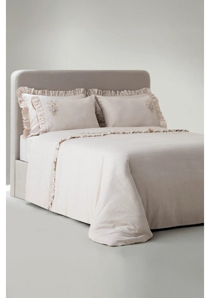 Zaira Bej Çift Kişilik %100 Organik Pamuk El Nakışlı Nevresim Takımı indirimleri