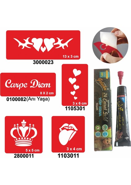 Kralın Kalbi Desenleri Hint Kınası ile Geçici Dövme Yapma Seti