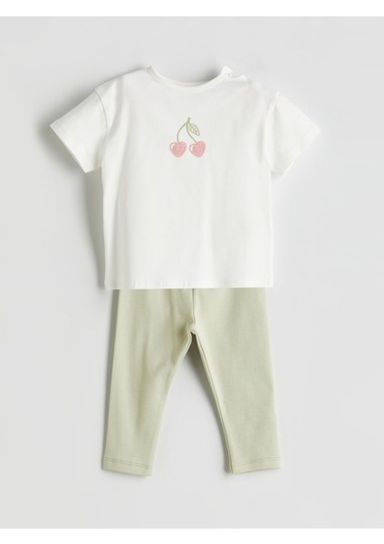 Yeni Sezon Kiraz Baskılı Kız Bebek Tişört ve Tayt 2'li