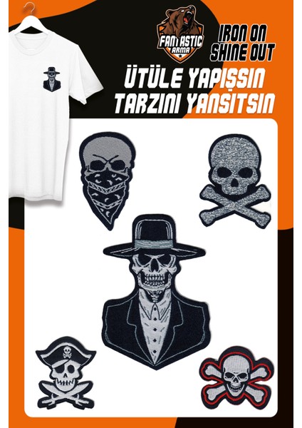 Ütü ile Yapışan Dokuma Arma Seti Patch Kurukafa, Korsan, Skull Modeli