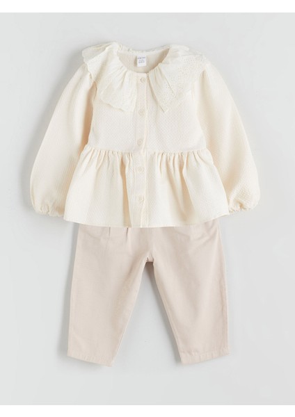 Yeni Sezon Bebe Yaka Kız Bebek Bluz ve Pantolon 2'li Takım fırsatları
