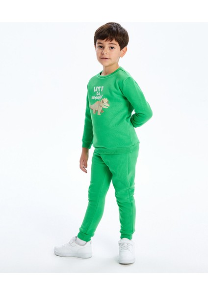 Yeni Sezon Bisiklet Yaka Uzun Kollu Basic Erkek Bebek Sweatshirt ve Eşofman Alt 2'li