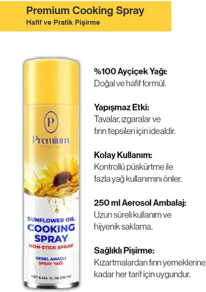 Sprey Yağ Serisi, Zeytinyağı, Ayçiçek Yağı ve Hamur Işleri Sprey Yağ, 3 x 250 ml modelleri
