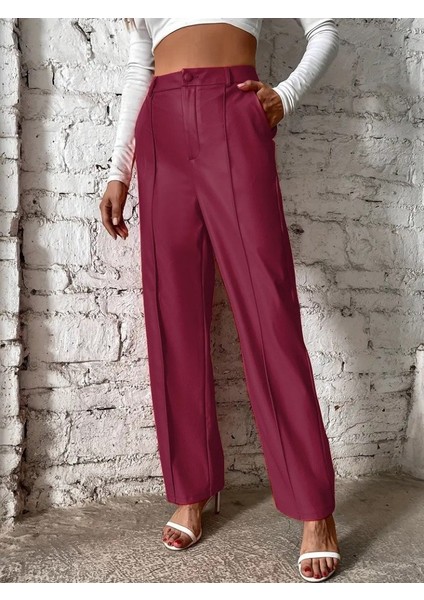Kadın Önden Fermuarlı Cepli Geniş Kesim Lame Deri Pantolon fiyatları