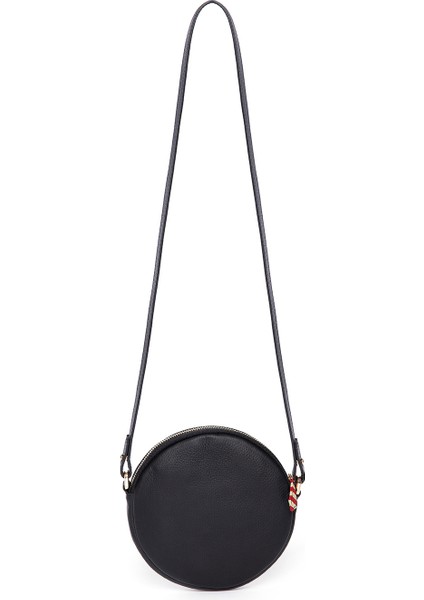 Çona Maxi - Kalın Çizgili Siyah Deri Yuvarlak Çanta modelleri