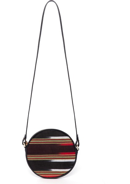 Çona Maxi - Kalın Çizgili Siyah Deri Yuvarlak Çanta