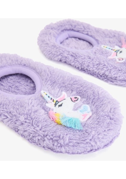 Lila Kız Çocuk Unicorn Desenli Kaymaz Tabanlı Ev Patiği modelleri