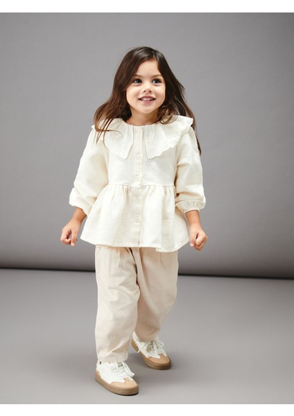Yeni Sezon Bebe Yaka Kız Bebek Bluz ve Pantolon 2'li Takım