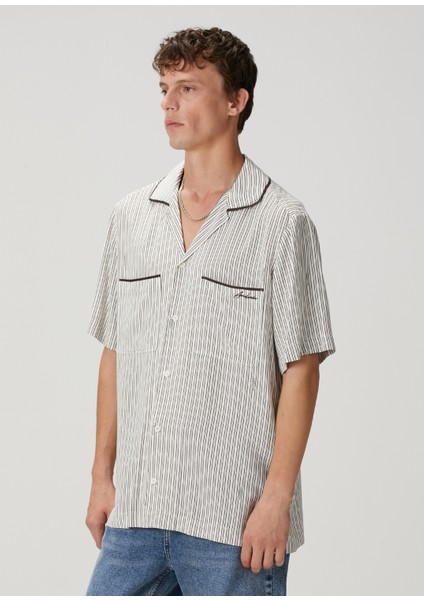Ekru Çizgi Desenli Hawaii Gömlek fırsatları