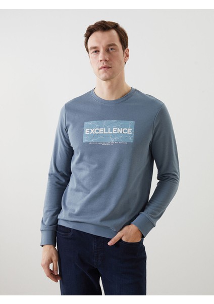 Yeni Sezon Bisiklet Yaka Uzun Kollu Baskılı Erkek Sweatshirt
