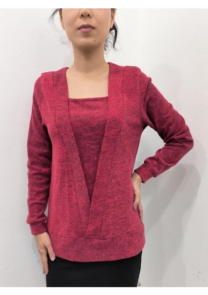 Kadın Uzun Kollu Kruvaze Yaka Kol ve Etek Ucu Manşet Detay Yumoş Bluz fiyatları