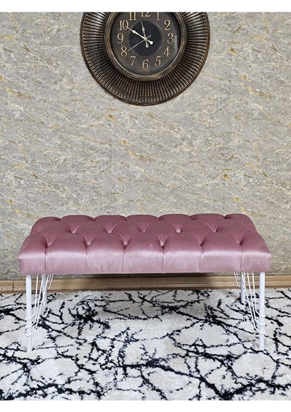 Beyaz Boyalı Tel Ayaklı 90 cm Puf Bench - Puf - Bench - Kasalı Oturak - Oturak - Yatak Ucu Puf Pembe Renk 90 x 41 Boyut/ebat fiyatları