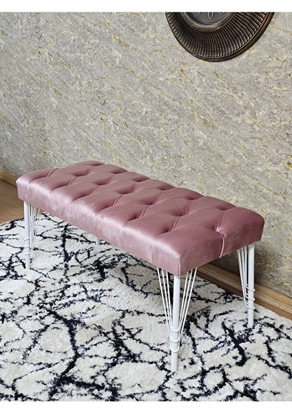 Beyaz Boyalı Tel Ayaklı 90 cm Puf Bench - Puf - Bench - Kasalı Oturak - Oturak - Yatak Ucu Puf Pembe Renk 90 x 41 Boyut/ebat fırsatları