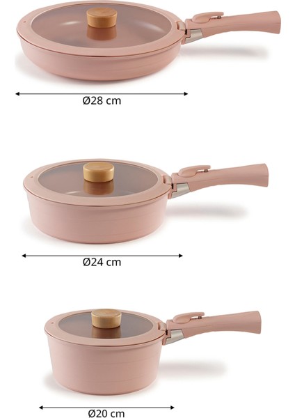 Midas Pembe 9 Parça Ayrılabilen Saplı Iç Içe Geçebilen Indüksiyonlu Tencere ve Tava Seti