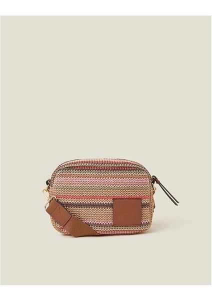 Strıpe Raffıa Camera Bag Pastel Multi