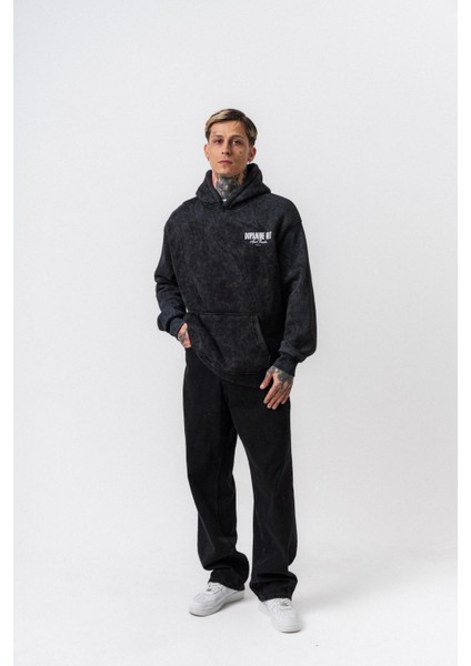 Erkek Dopamine Hit Baskılı Kapüşonlu Oversize Hoodie Siyah indirimleri