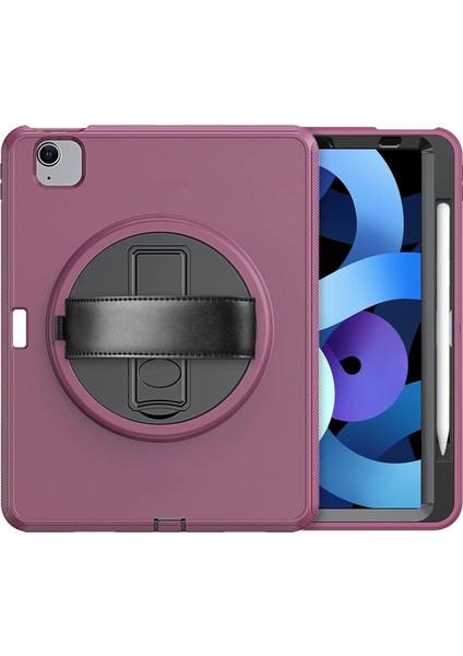 Newface iPad 2022 10.9 (10.nesil) Kılıf Hand Strap Tablet Kılıfı - Mürdüm modelleri