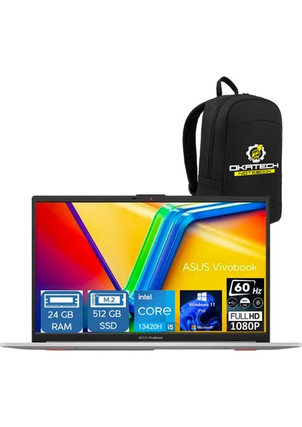 Vivobook 15 X1502VA-NJ870 I5-13420H 24GB Ram 512GB SSD 15.6" Fullhd W11 Pro Notebook + Okatech