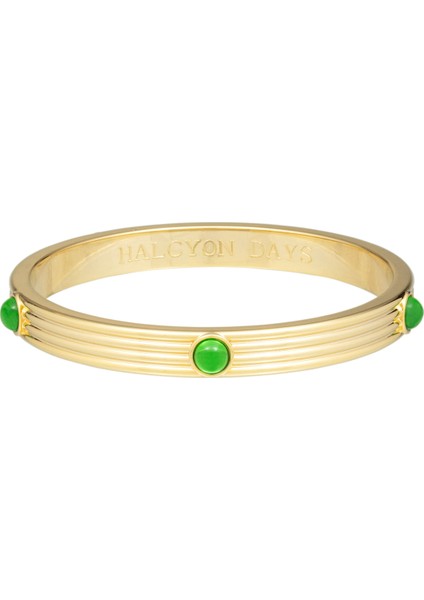 Ribbed Cabochon Emerald Yeşil Altın Rengi Kadın Bilezik