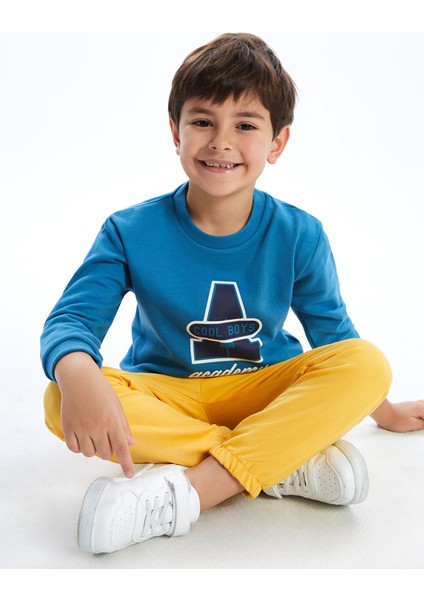 Yeni Sezon Bisiklet Yaka Baskılı Erkek Bebek Sweatshirt ve Eşofman Alt 2'li Takım fiyatları