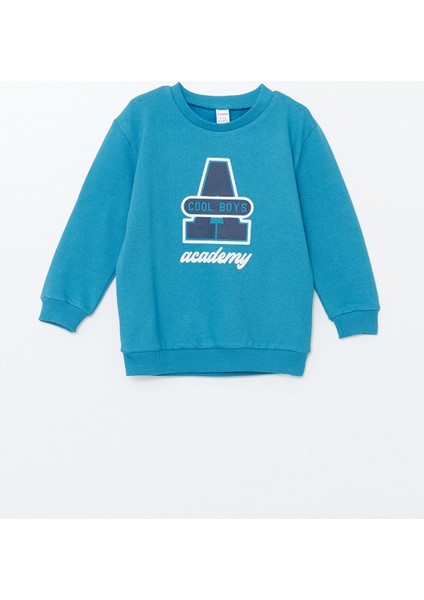 Yeni Sezon Bisiklet Yaka Baskılı Erkek Bebek Sweatshirt ve Eşofman Alt 2'li Takım fırsatları