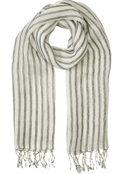 Siyah Beyaz Kadın Keten Şal