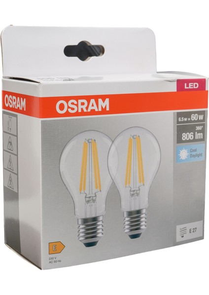 LED 6.5W 6500K 806LM E27 Duy Beyaz Işık 2'li Paket Ampul