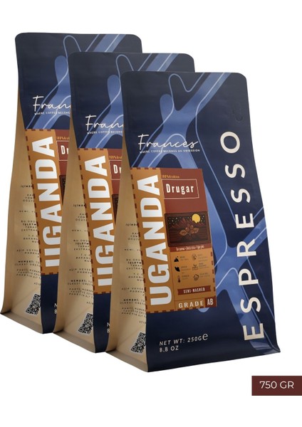 %100 Arabica Uganda Drugar Espresso | Çekirdek Kahve | 3X250 gr