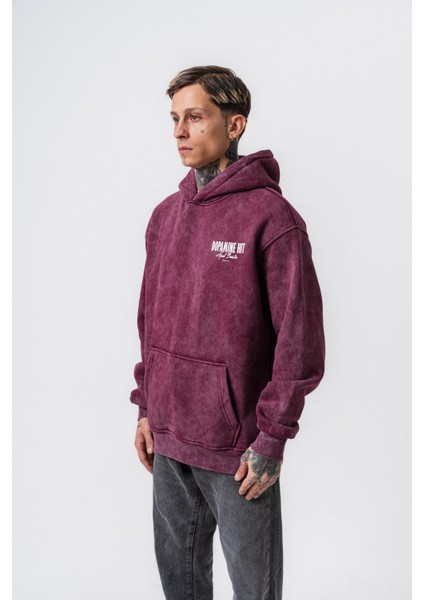 Erkek Dopamine Hit Baskılı Kapüşonlu Oversize Hoodie Vişne modelleri