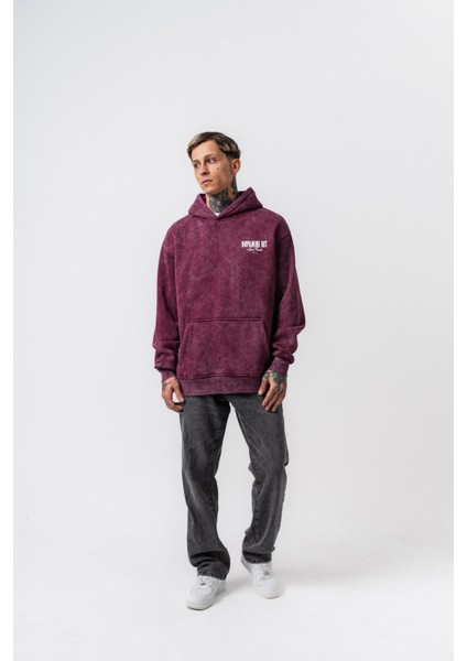 Erkek Dopamine Hit Baskılı Kapüşonlu Oversize Hoodie Vişne indirimleri
