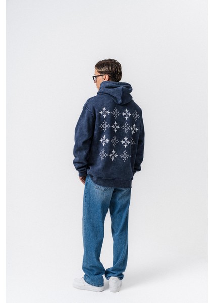 Erkek Muse Baskılı Yıkamalı Kapüşonlu Oversize Hoodie Lacivert fırsatları