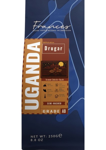 %100 Arabica Uganda Drugar Espresso | Çekirdek Kahve | 3X250 gr modelleri