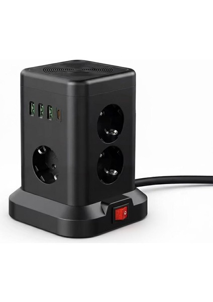 Akım Korumalı Priz Kablosuz Şarj Istasyonu 7x Soket 3x USB 1xtype-C Kablolu Grup Priz Çoğaltıcı modelleri