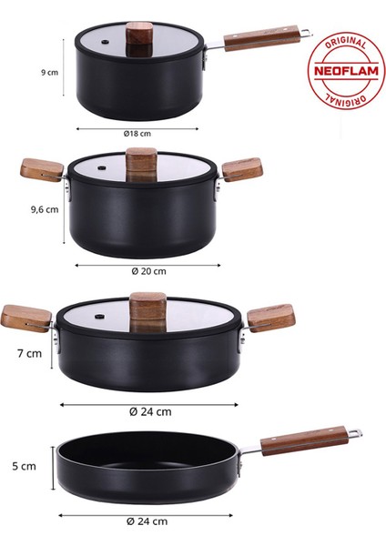 Bien Black 7 Parça Akasya Ağacı Sap ve Kulplu Indüksiyonlu Tencere ve Tava Seti modelleri