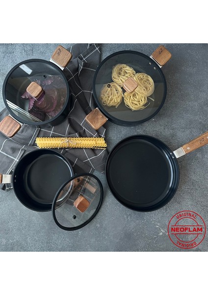 Bien Black 7 Parça Akasya Ağacı Sap ve Kulplu Indüksiyonlu Tencere ve Tava Seti fırsatları