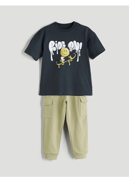 Yeni Sezon Bisiklet Yaka Erkek Bebek Tişört ve Pantolon 2'li