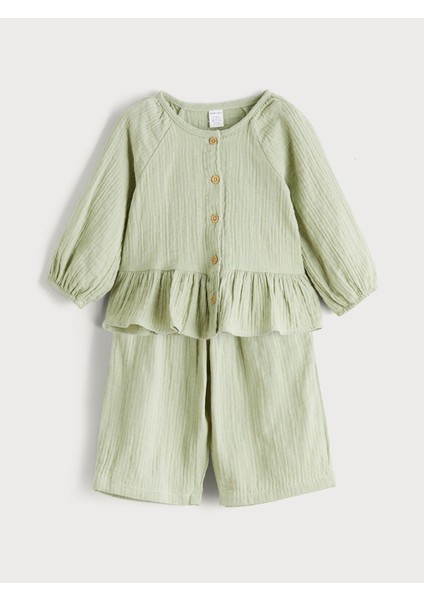 Yeni Sezon Bisiklet Yaka Kız Bebek Müslin Gömlek ve Pantolon