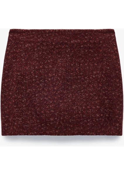 x Melis Ağazat - A Kesim Slim Fit Metalik Iplik Detaylı Parıltılı Tüvit Mini Etek