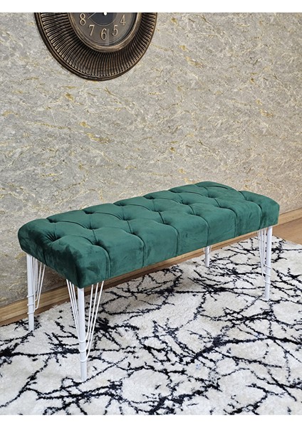 Beyaz Boyalı Tel Ayaklı 90 cm Puf Bench - Puf - Bench - Kasalı Oturak - Oturak - Yatak Ucu Puf Yeşil Renk 90 x 41 Boyut/ebat