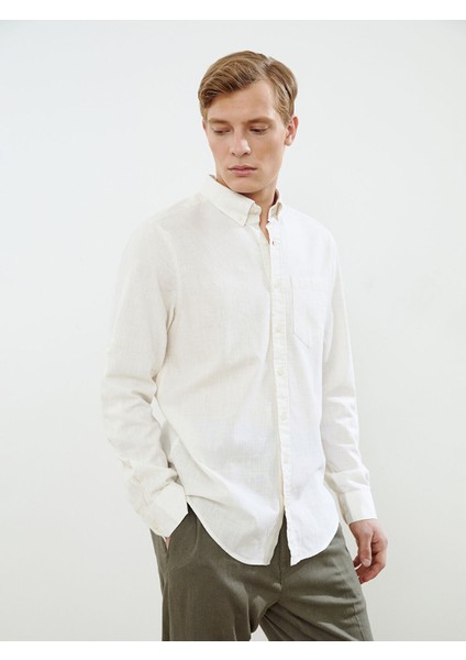 Yeni Sezon Regular Fit Uzun Kollu Keten Karışımlı Erkek Gömlek