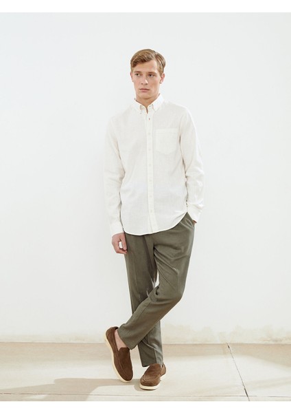 Yeni Sezon Regular Fit Uzun Kollu Keten Karışımlı Erkek Gömlek fiyatları
