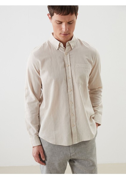 Yeni Sezon Regular Fit Uzun Kollu Keten Karışımlı Erkek Gömlek modelleri