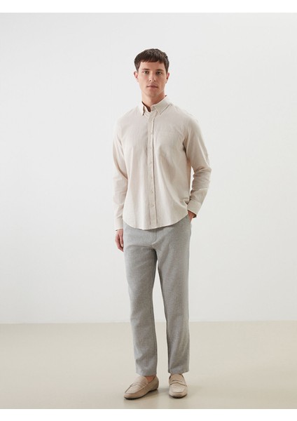 Yeni Sezon Regular Fit Uzun Kollu Keten Karışımlı Erkek Gömlek fırsatları